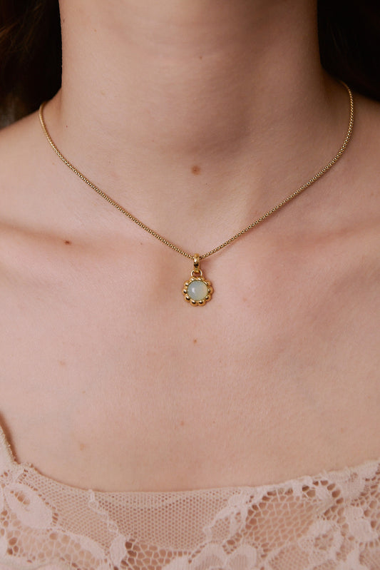 Naszyjnik Flora Gold z Kamieniem Aqua Owal
