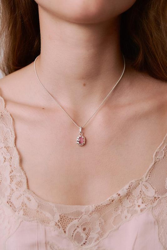Naszyjnik Sirène Silver z kamieniem Pink Owal