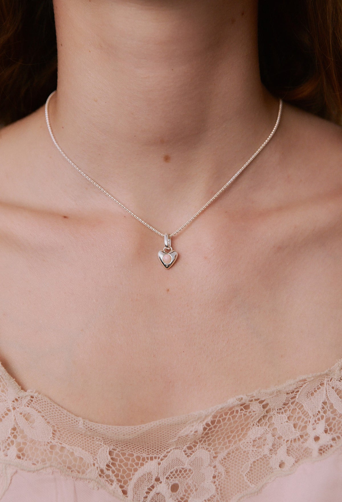 Naszyjnik Valentin Mini Silver z Kamieniem Baby Pink Owal