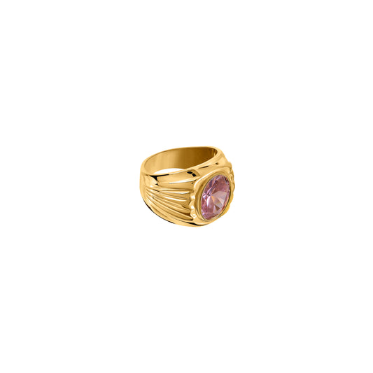 Sygnet Grand Mère Gold Zirconia Pink