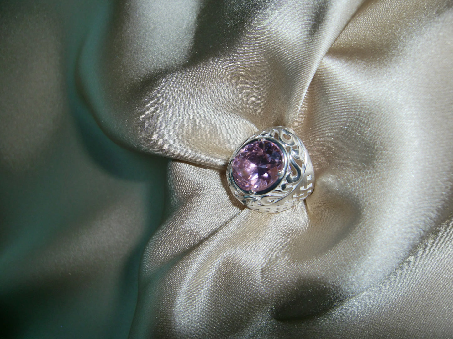 Sygnet Panier Silver Zirconia Pink