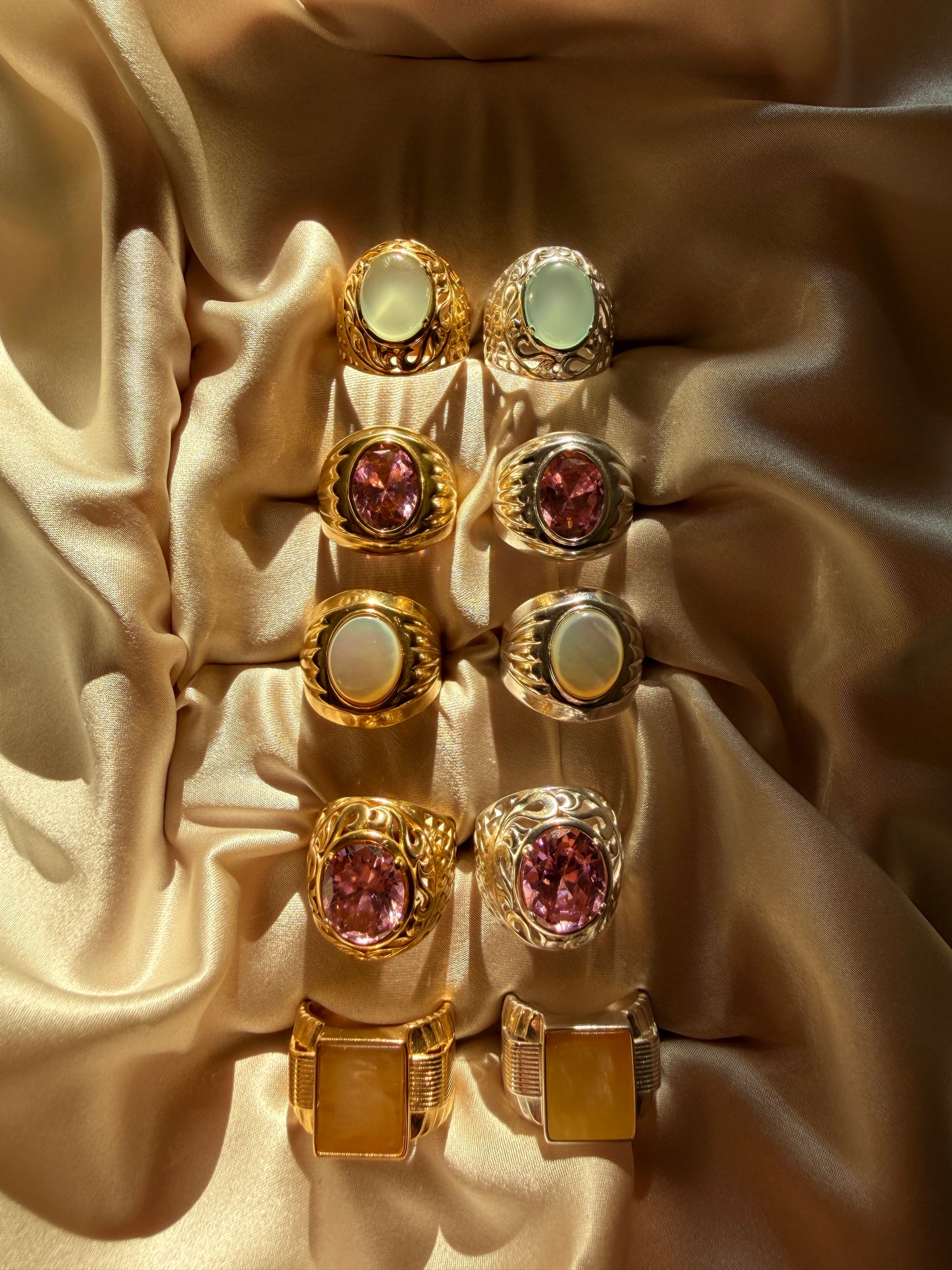 Sygnet Grand Mère Gold Zirconia Pink
